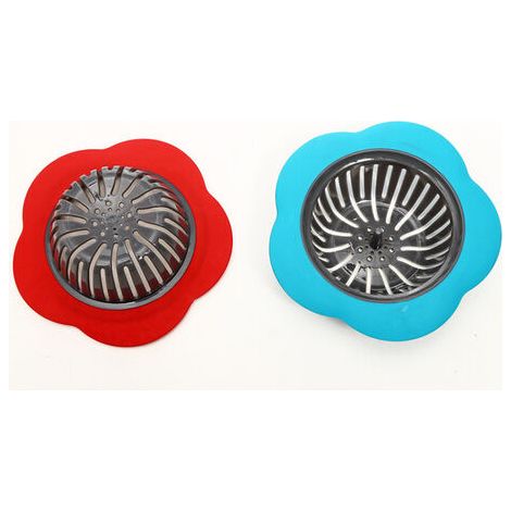 Lot de 2 passoires d'évier de cuisine en acier inoxydable anti-encrassement antirouille avec grand bord large pour évier de cuisine,rouge ,Bleu,Fonepro (1/5)