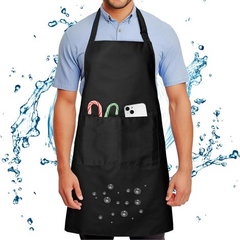 1 Tablier, Coton et Polyester, 2 Poches, Ajustable, Résistant à l'eau et à l'huile, pour Cuisine, Jardinage, BBQ (1/5)