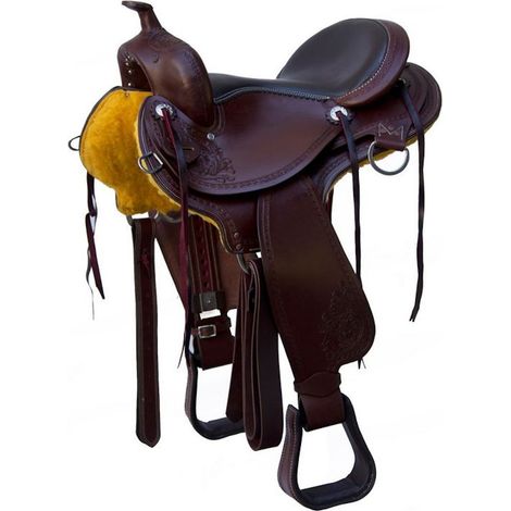 Sella western Natowa da endurance con seggio in pelle liscia e lavorazione flower e border stamp: 16", mogano