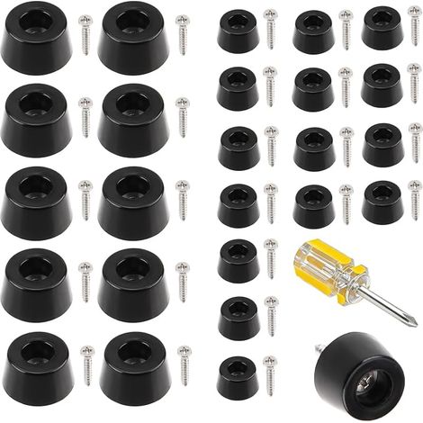 130 Pcs Pieds en Caoutchouc Noir, Pieds Ronds à Découper et à Visser, Pied de Chaise à Visser (100 2 Tailles) (1/5)