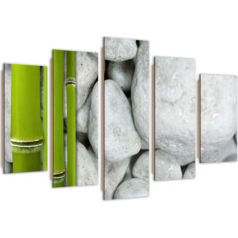 Quadro deco panel 5 parti, Composizione zen con pietre e bamb๠- 100x70 (1/5)