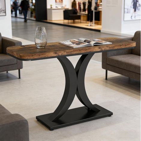 Consola 100 x 30 x 82,5 cm de metal y madera, estilo industrial, marrón y negro OKMYHOME (1/5)