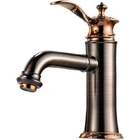 Rubinetto da cucina, rubinetto da bagno, rubinetto in bronzo oliato, rubinetto per lavello in ottone (con acqua calda e fredda). Il rubinetto per lavello è dotato di tubo flessibile per l'acqua calda (1/3)