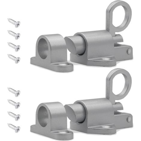 (Argent) 2 pièces Verrou de porte à rebond, verrou de porte automatique, anneau de traction de sécurité, rebond automatique avec vis de verrouillage en aluminium, pour fenêtres, portails, etc.
