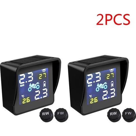 Système de surveillance de la pression des pneus TPMS solaire pour motos, alarme de température des pneus, avec 2 capteurs intelligents (2 pièces) (1/4)
