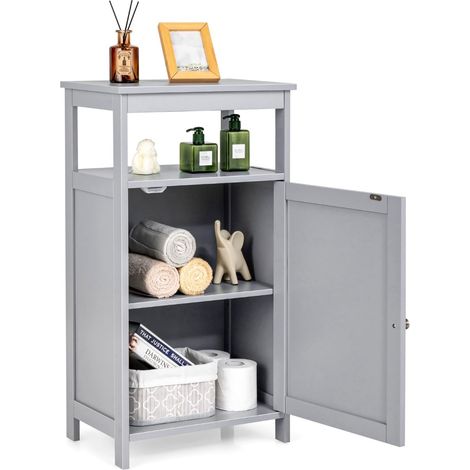 Badezimmerschrank, freistehendes Regal, höhenverstellbar, grau, MDF