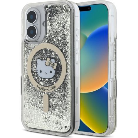 Hello Kitty HKHMP16SLGDIK iPhone 16 6,1" Schwarz-Gold/Schwarz-Gold Hartschalenetui Liquid Glitter Fever MagSafe (1/5)
