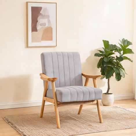 Fauteuil coloris gris clair en polyester 68 x 74 x 82 cm (1/5)