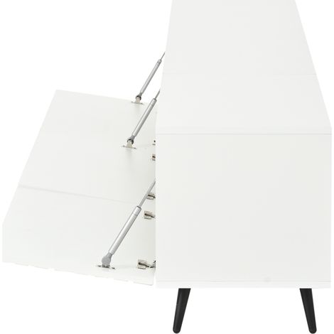 Meuble TV blanc en MDF 180 x 40 x 48 cm avec 3 portes abattantes, support jusqu'à 80 pouces (1/5)