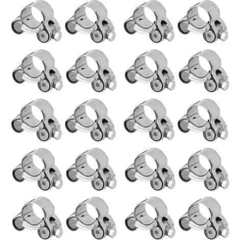 Lot de 20 colliers de serrage en acier inoxydable résistant à la corrosion, mini-clips pour tuyaux, pour véhicules automobiles, industries pétrochimique et pharmaceutique, 23-25 mm (1/5)