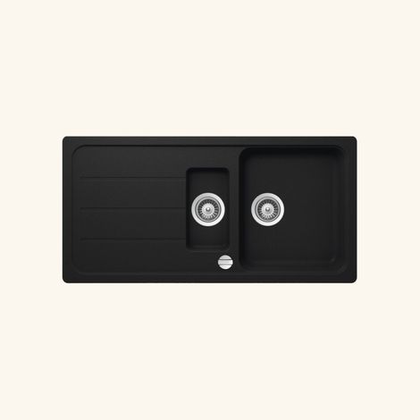 Évier granit noir 100x50 cm à encastrer – 1 bac 1/2 réversible avec égouttoir – Bonde et siphon inclus – Fabriqué en Allemagne – Schock (1/3)