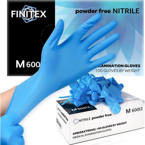 100 Gants Jetables Bleus en Nitrile M sans Poudre sans Latex 3.5mil (1/5)