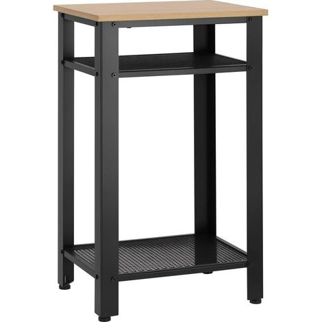 Table of auxiliary/of bedside of style industrial with 2 shelves in metal ajoure and feet adjustable for living room/bedroom, 45 x 35 x 75 cm, oak and black (1/5)