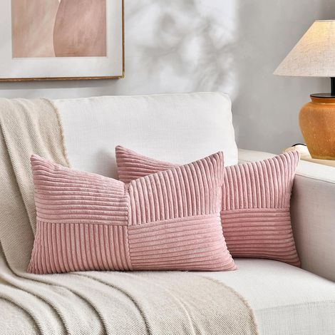 Lot de 2 Boho Housse de Coussin 30x50 Rose,à Motif Croisé Decoration Housses de Coussin en Velours Côtelé,Douillet Taie d'oreiller Housse Coussin Moderne pour Canapé Chambre Chaise Lit (1/5)