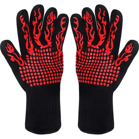 Grillhandschuhe, Küchenhandschuhe, Ofenhandschuhe aus rutschfestem Silikon, hitzebeständig bis 800 °C, Silikon-Grillhandschuhe zum Kochen, Backen und Schweißen (rot) (1/5)