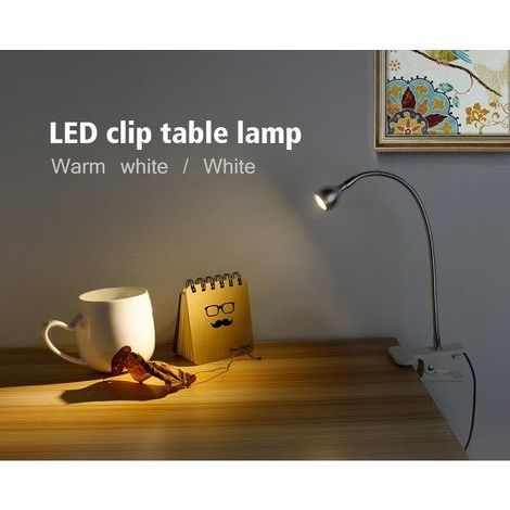 Lampe de bureau d'alimentation USB avec clip de fixation Lampe de table LED USB rechargeable Protection des yeux pliable flexible Lecture Livre Lumières Noir Blanc chaud (1/5)