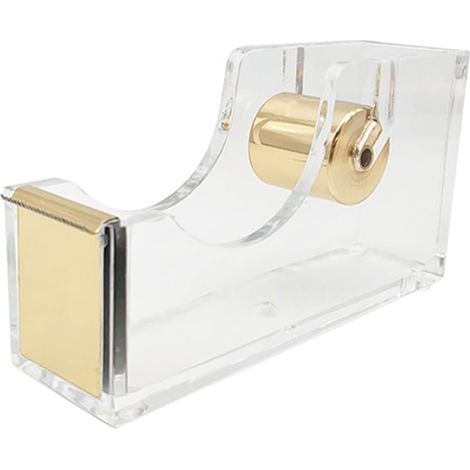 Acrylic tape dispenser, transparent, non-slip, desktop tape roll holder for arts, school, home and office [gold] (1/5)