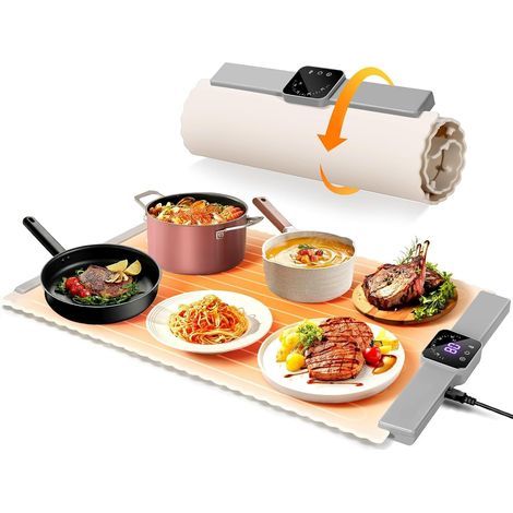 Chauffe Plat Électrique, Plaque Chauffante Pliable Flexible avec 5 Réglages de Température et Une Minuterie de 4 Heures, Chauffe Assiette à Réchaud pour Buffets Fêtes Banquet (1/5)