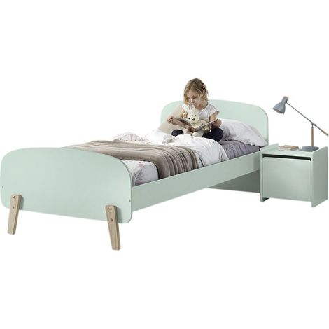 BODHI MINT - Pack Lit 90x200cm + Chevet 1 Porte Vert Menthe (1/5)