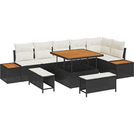Maison Exclusive - Set Divano da Giardino 9 pz 8-Numero di posti Nero Poly Rattan (1/5)