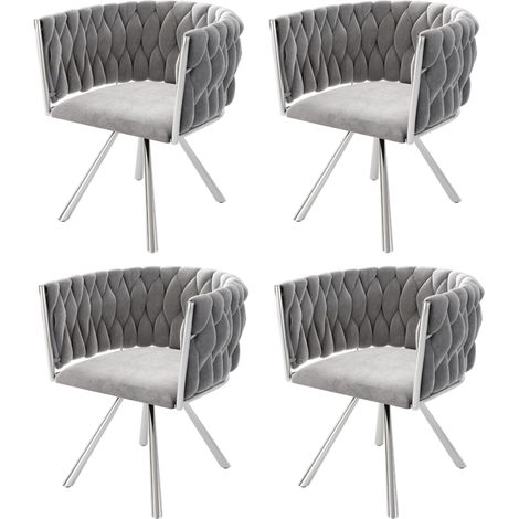 Silla de comedor giratoria de terciopelo gris, juego de 4, estructura metálica (1/5)