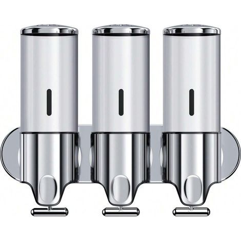 Dispenser doccia a parete 3 in 1, dispenser per doccia, dispenser per shampoo e balsamo, dispenser doccia a tre scomparti senza foratura (500 ml, tre scomparti, argento) (1/5)