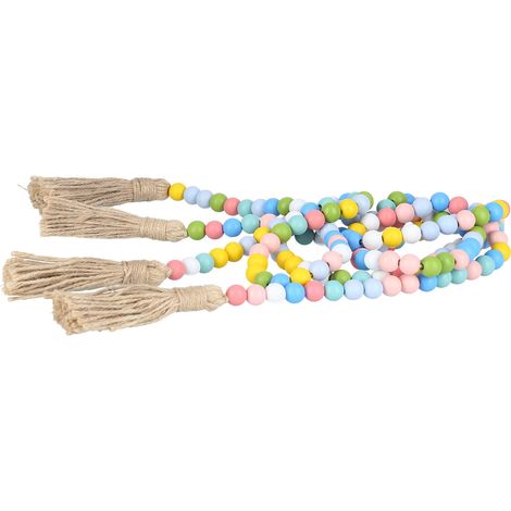 Guirlande de pompons en perles de bois pour Pâques, style champêtre coloré, pendentif décoratif mural (1/5)