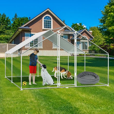 Randaco Hühnerstall Hühnerhaus 3x4x2m Kleintierstall Freilaufgehege Kleintiergehege Voliere Freigehege Hühnerkäfig Geflügelstall Verzinkter Stahlrahmen mit Da