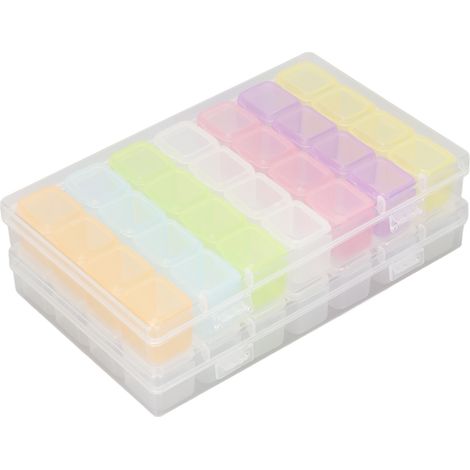 Boîte de rangement pour strass 2 pièces, plastique transparent coloré, 28 alvéoles, coffret multifonction pour vernis et accessoires ongles. (1/5)