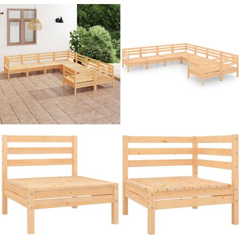 Salon de jardin 8 pcs Bois de pin massif - Canapé en bois - Canapé d'angle (1/5)