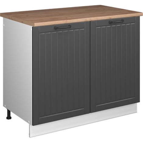 Spülenunterschrank Fame-Line, Dunkelgrau/Weiß, 100 cm, AP Eiche, Vicco (1/5)