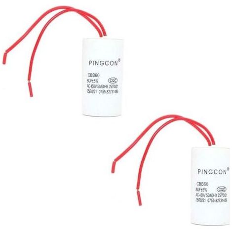 Condensateur CBB60 2Pcs 8uF 450V AC – Fréquence 50/60Hz – Longueur câble 11cm – Film de polypropylène pour moteurs monophasés - FilsCBB60 (1/3)