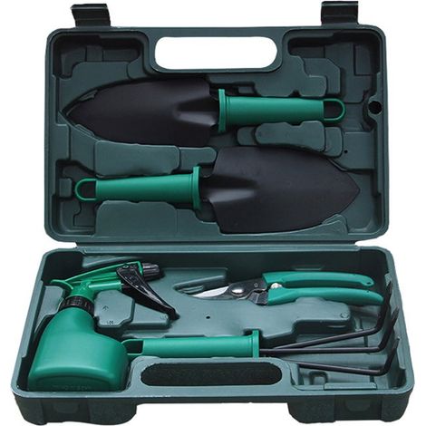 Ensemble d'outils de jardinage, ensemble d'outils manuels de 5 pièces avec boîte à outils, ensemble de travail de jardinage extérieur robuste avec poignées ergonomiques. (1/5)