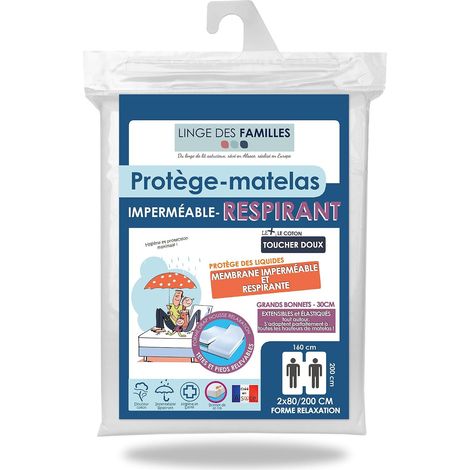 Protège Matelas Lit Articulé 2x80x200 cm - Imperméable & Respirant - Alèse Lit Electrique 160x200 - Bonnet 30 cm - Label Oeko-TEX® Standard 100 - Made in Europe (1/5)
