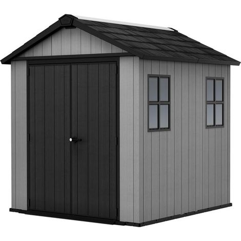 Keter 273218 Newton Plus 757-775 Casetta da Giardino in Resina EVOTECH+ 4 m² Doppia Porta 2 Finestre Lucernario Pavimento Incluso colore Grigio