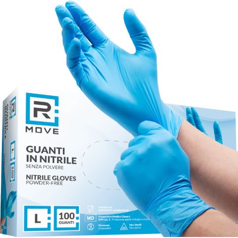 RMove Guanti in Nitrile Blu Senza Polvere Uso Medico Taglia S 100 Pezzi