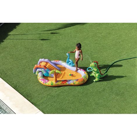 Aufblasbarer pool fur kinder wasserspielplatz 201 x 157 x 69 cm rutsche springbrunnen dinosaurier intex 56139