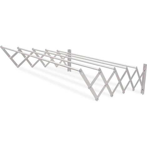 Séchoir Mural Extensible - Dimensions : 120x14x3 cm - Surface d’étendage : 6 m - Aluminium Inoxydable - Visserie en Acier Inoxydable - pour intérieur et extérieur - Installation Facile (1/5)