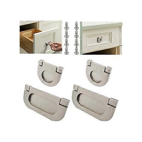 Lot de 4 poignées invisibles en acier inoxydable argenté pour placards, tiroirs et armoires - Vis incluses (35 mm x 75 mm) - Poignées de porte de placard de cuisine (1/3)