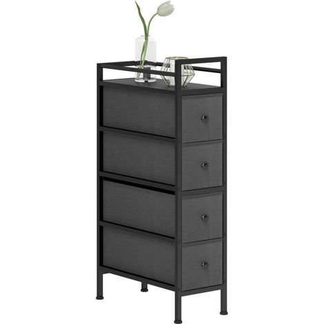 Commode à 4 tiroirs en tissu non tissé, meuble de rangement avec structure en acier, 20 cm x 43 cm x 81,5 cm, noire (1/5)