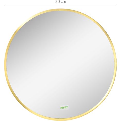 Miroir mural doré rond Ø50 cm, cadre métal pour salle de bain, chambre et couloir, décoration moderne. (1/5)