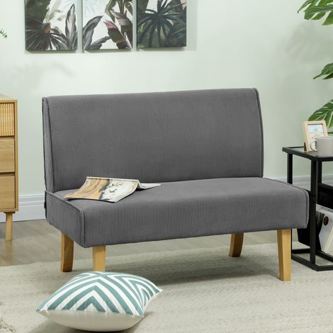 Zweisitzer-Sofa mit Cord-Bezug, dicker Polsterung und soliden Holzbeinen für Wohnzimmer, Schlafzimmer, Büro, Grau (1/5)