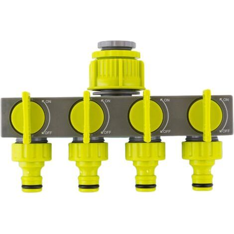 4-Wege-Verteiler, 3/4-Zoll- und 1/2-Zoll-Gartenschlauchanschluss, Wasserhahnadapter, Gartenschlauchspender (1/4)