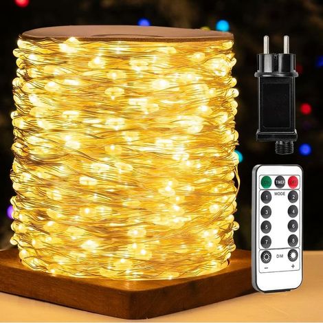 Guirlande Lumineuse 200m Fil de Cuivre Argenté, Lumière Blanche Chaude, Éclairage LED Étanche pour Extérieur/Intérieur avec Télécommande pour Sapins de Noël, Terrasses, Jardins, Cours Plantes (1/5)