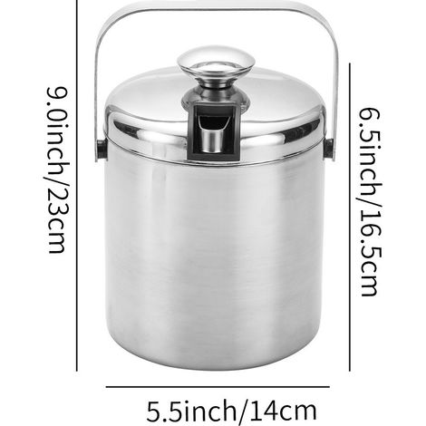 Nevera de doble pared de acero inoxidable 304 con tapa, portátil, 1,3 l, cuerpo recto, enfriador de champán, suministros para hoteles (1300 ml) (1/5)