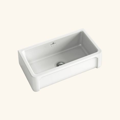 Cuisissimo – Évier timbre d'office céramique blanc 79x47 cm – 1 bac sans égouttoir – Vidage manuel – Pour meuble sous évier 80 cm (1/5)