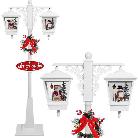Lampione Natale con Luce LED Scena Natalizia Neve Motorizzata Musica 188cm Bianc (1/5)