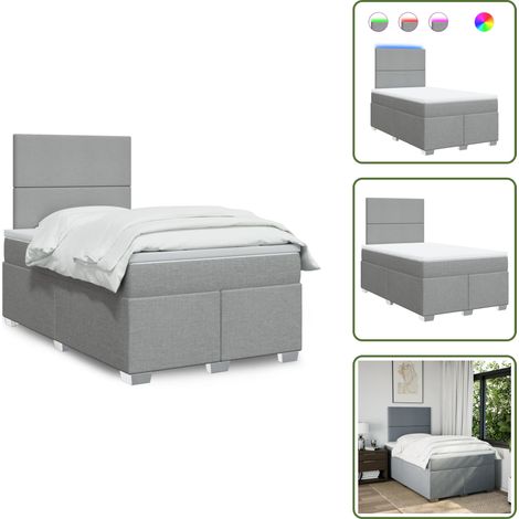 The Living Store Cama box spring con colchón tela gris claro 120x190 cm - Cama con luz LED