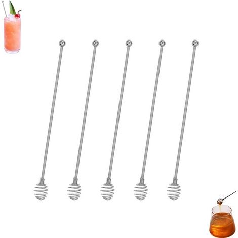 5 teiliges Set: Kaffeerührer, Edelstahlrührer, Marmeladenrührer, Honigrührer mit langem Griff, wiederverwendbarer Getränkerührer, 24 cm Cocktailr (1/5)