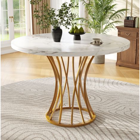 Mesa de comedor redonda 80 x 80 x 76 cm en MDF y metal dorado DESVIAE (1/5)